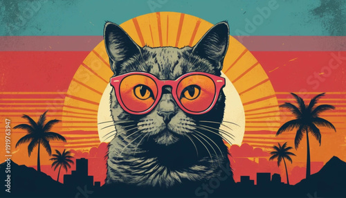 Funny Cat Retro TShirt Design
