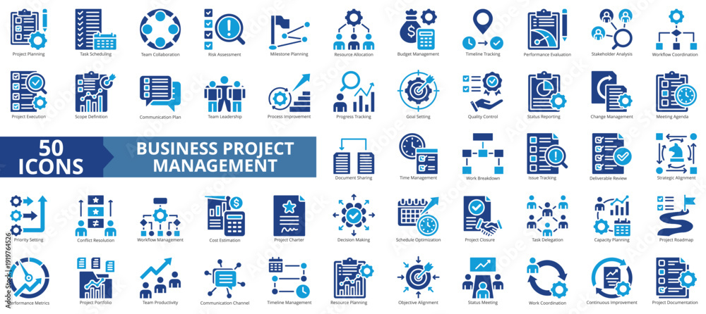 Φωτογραφία business project management icon set flat style illustration