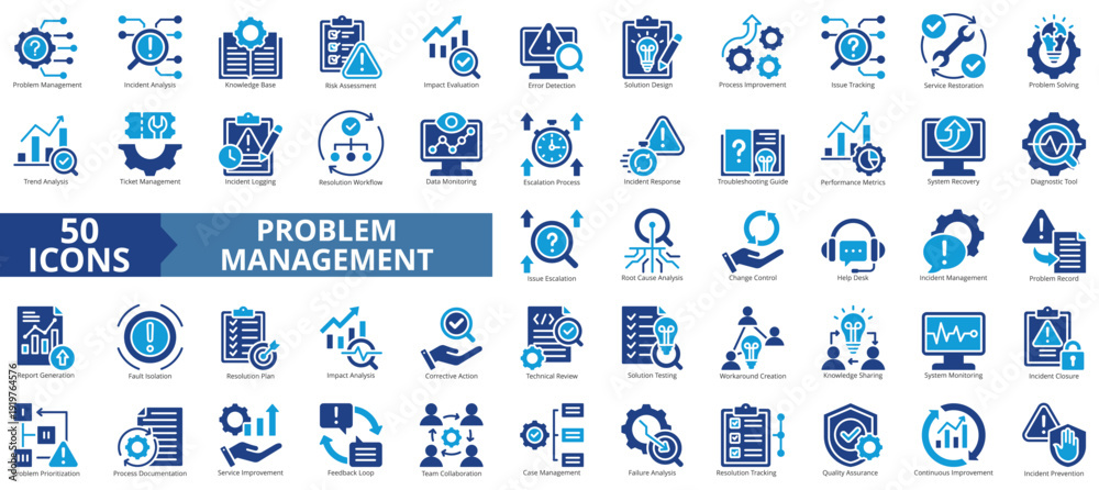 Photography problem management icon set flat style illustration