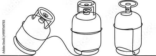 gas cylinder continuous line drawing set. one line art icon drawing vector