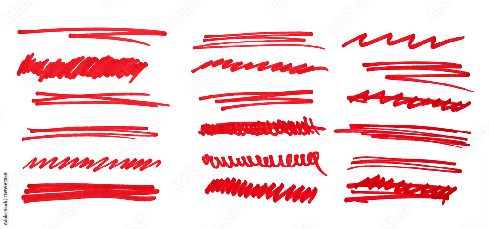 Fotografie Red marker underline brush stroke set