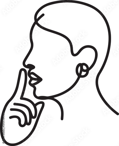 do not disturb icon, please do quiet, pssst or shhh gesture lips, silence or secret, keep shut mouth. one line art icon drawing vector