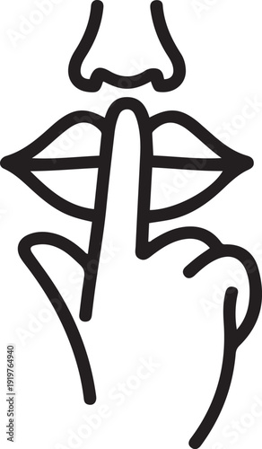 do not disturb icon, please do quiet, pssst or shhh gesture lips, silence or secret, keep shut mouth. one line art icon drawing vector