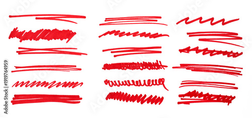 Konstfotografi Red marker underline brush stroke set
