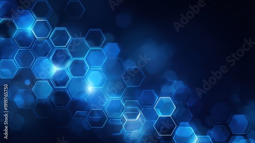 Abstract Technological Symphony: Dive into a mesmerizing digital realm of interconnected blue hexagons, representing the building blocks of innovation and advancement.