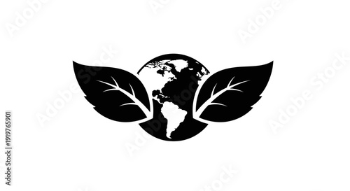 Black and white logo featuring a stylized Earth with wings.