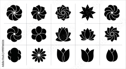Collection of various black floral and geometric shapes.
