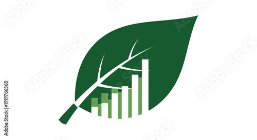 Green leaf with growing financial graph illustration.