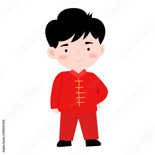 Cute chinese boy variant poses different on chinese new year celebration