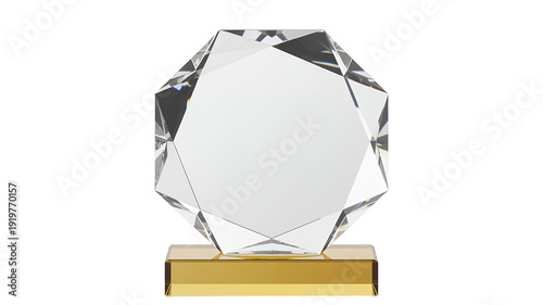 Crystal Trophy on Gold Base prize isolated on a transparent background