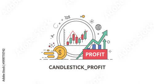 Financial growth concept candlestick chart and increasing arrow illustration