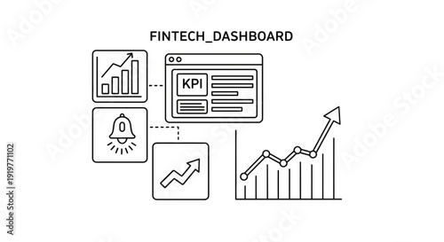 Fintech dashboard illustration of financial data charts and key performance indicators