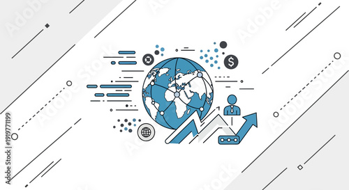 Global finance and business concept illustrated with world map and charts
