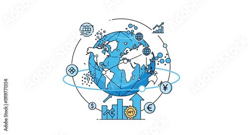 Global finance and economic growth illustration with business icons