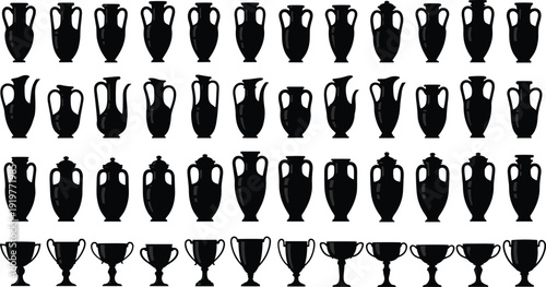 Children silhouette collection showing boys and girls standing, sitting and squatting poses, childhood behavior concept, black kid figures isolated on white background illustration