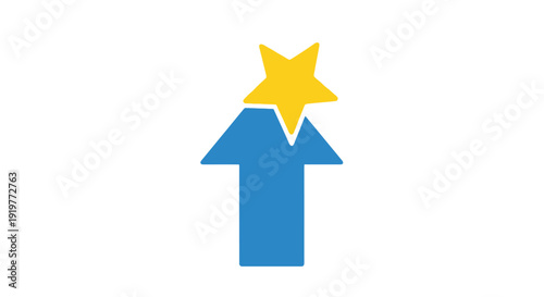 Blue arrow pointing upwards with a yellow star on top, symbolizing progress and achievement in a simple illustration