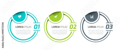 Infographic Label Design Template with Lines, Circle Shape, Icons and 3 Numbers for Presentation
