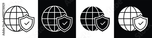 Security line and glyph icon style in white n black background