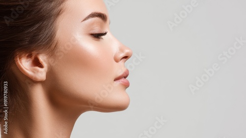 Womans face profile makeup and skincare concept