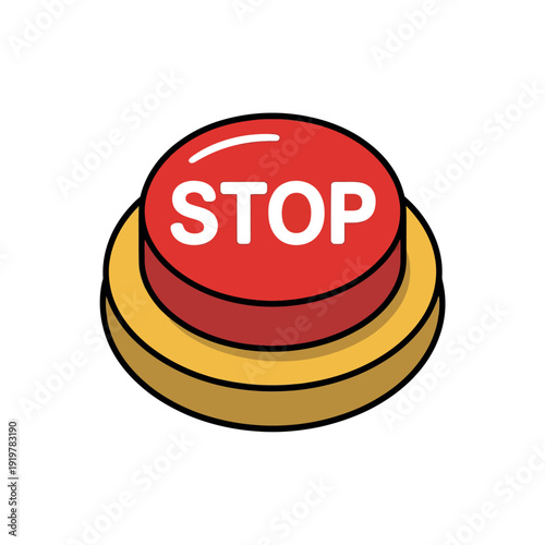 Large red stop button rests on a yellow base symbolizing a critical decision.