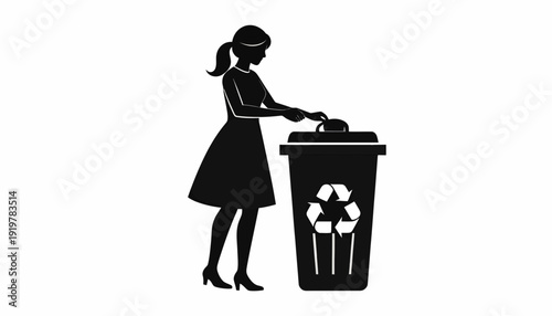 Woman disposing waste in recycling bin.