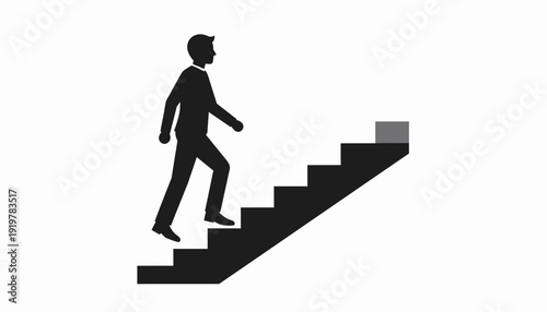 Silhouette of a businessman climbing a staircase representing career advancement and professional growth.