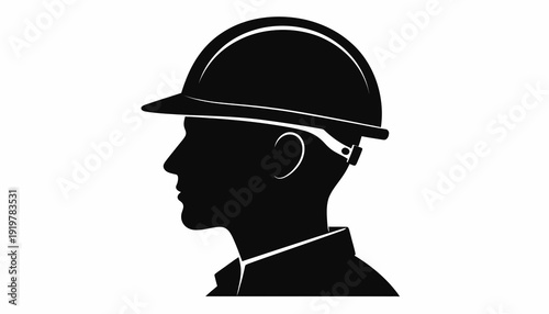 Silhouette of a worker wearing a safety helmet.