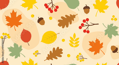 Vibrant autumn leaves and foliage seamless pattern.