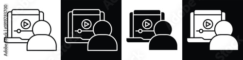 Watching Video line and glyph icon style in white n black background