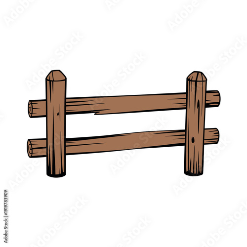Rustic wooden fence section stands alone with rough hewn construction details.