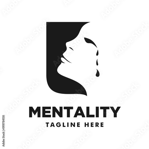 Woman Face Silhouette with Teardrops Logo