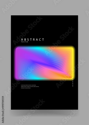 Abstract poster showcasing a vibrant holographic liquid gradient mesh with wavy textures enclosed in a modern dark frame layout