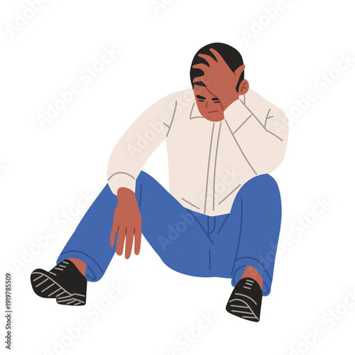 vector illustration of men sitting alone in stressed and depressed poses. Ideal for healthcare campaigns, therapy content, educational materials,blogs, poster, and social media wellbeing support