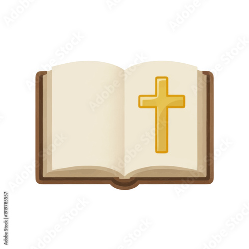 Open Bible With Golden Cross Vector Icon