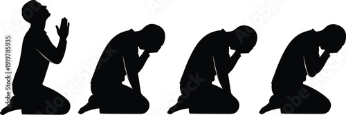 Silhouette illustration of a person kneeling in prayer, transitioning to a posture of grief and sadness, representing spiritual struggle, emotional pain, and desperate plea.