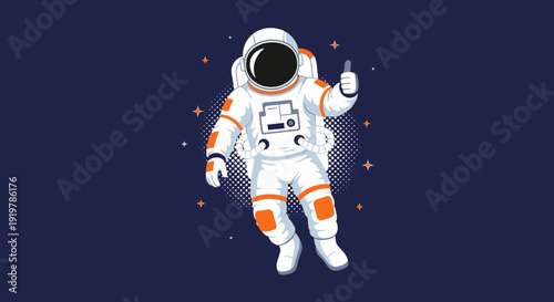 Astronaut in Space Suit Floating with Thumb Up.