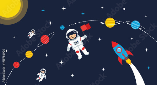 Astronauts Exploring the Solar System in Space.