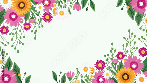 Colorful floral arrangement with pink white and yellow wildflowers
