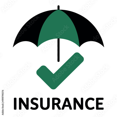 Umbrella symbol with a green checkmark and bold 'INSURANCE' text represents reliable.