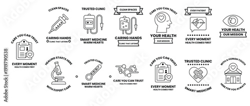 A collection of medical symbols and icons
