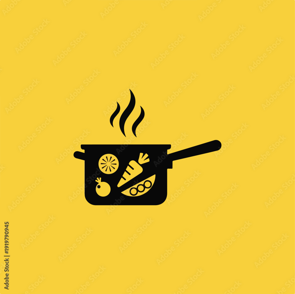 Fotografie Minimal Cooking Pot Icon on Yellow Background