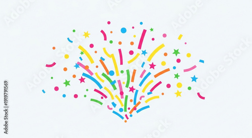 Colorful confetti and stars exploding in air festive celebration decoration party background