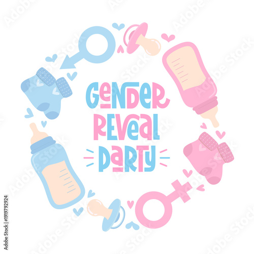 Gender reveal party Frame. Gender Reveal Party Hand Lettering.
