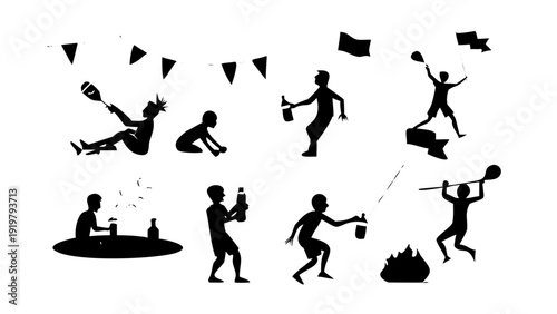 Energetic Party People Silhouettes Collection with Celebration Elements