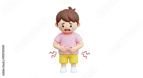 Cartoon boy with stomach ache