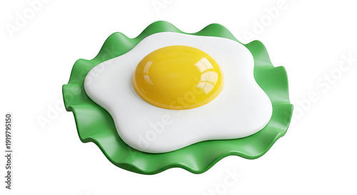 Stylized Fried Egg on Green Leaf