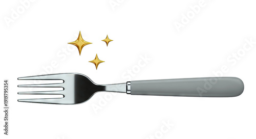 Shiny Silver Fork with Grey Handle and Gold Stars