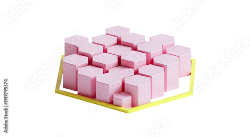 Pink Hexagons on Yellow Frame