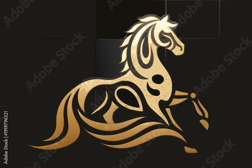 Golden horse design an elegant tribal style illustration on black