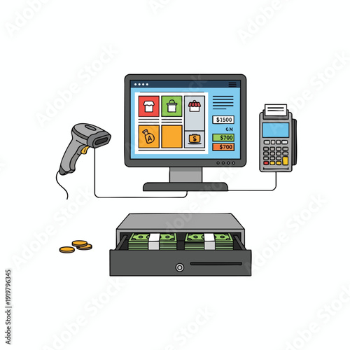 Modern Point of Sale System with Barcode Scanner and Card Payment Terminal